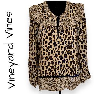 VINEYARD VINES Cheeta Print Blouse, Size Small